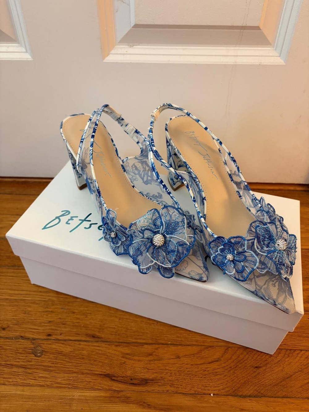 Betsey Johnson Blue Floral Slingback Heels